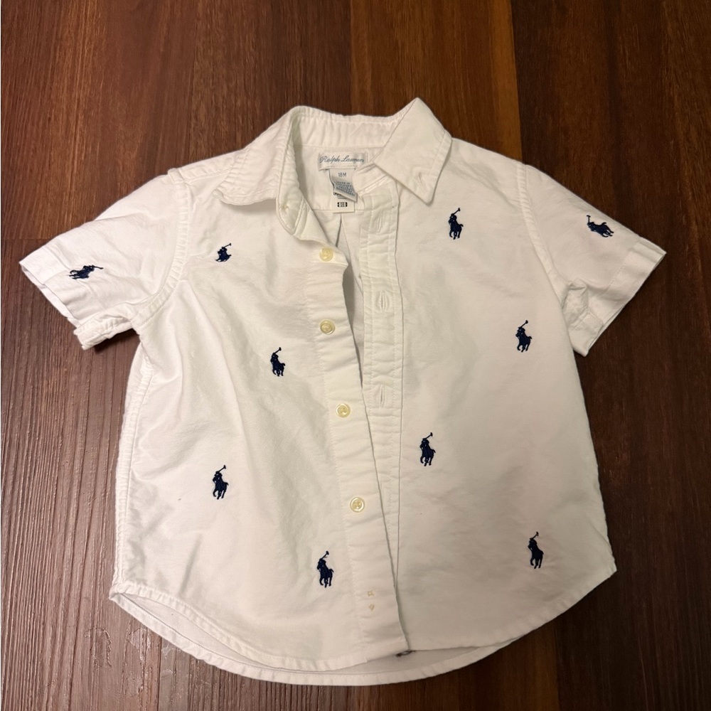 Polo by Ralph Lauren Kids White Shirt with Blue Embroidery